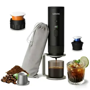 LIOUOU Portable Self-Heating Espresso Machine 2026 Model with Stand Storage Bag & USB Cable Compatible NS Capsules or Ground Coffee for Travel Car Home Office Use