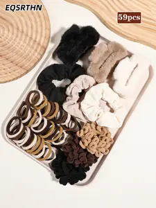 A set of EQS RTHN autumn and winter plush wind 59 pieces of hair accessories set plush hair grip large intestine multi-color hair rope autumn and winter daily styling essential commuting & out of the street warm wind accessories combination