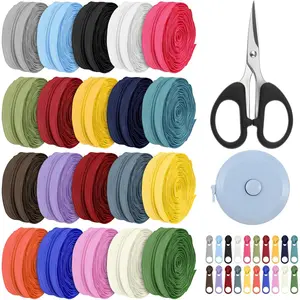 60 Yards 20 Colors #3 Coil Zippers with 200 Colorful Pulls, 1 Scissor, 1 Retractable Ruler, Continuous Zipper Tape, Colorful Coil Zipper by The Yard for DIY Sewing Crafts Clothes Bag Purse Making