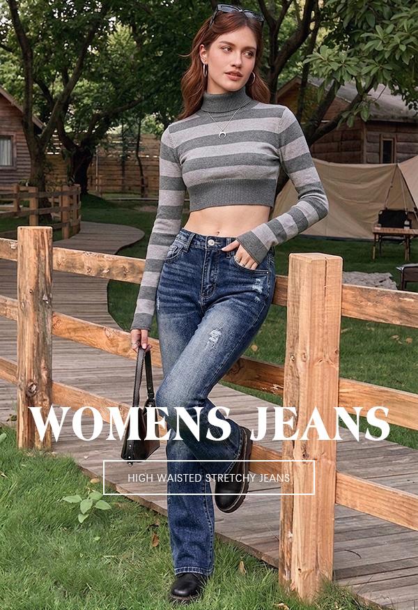 Flowyair Womens High Waisted Jeans Flare Stretch Boyfriend Bootcut Casual Denim Pants