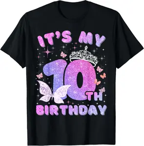 100%cotton 10 Years Princess Butterfly Its My 10th Birthday Girls T-Shirt