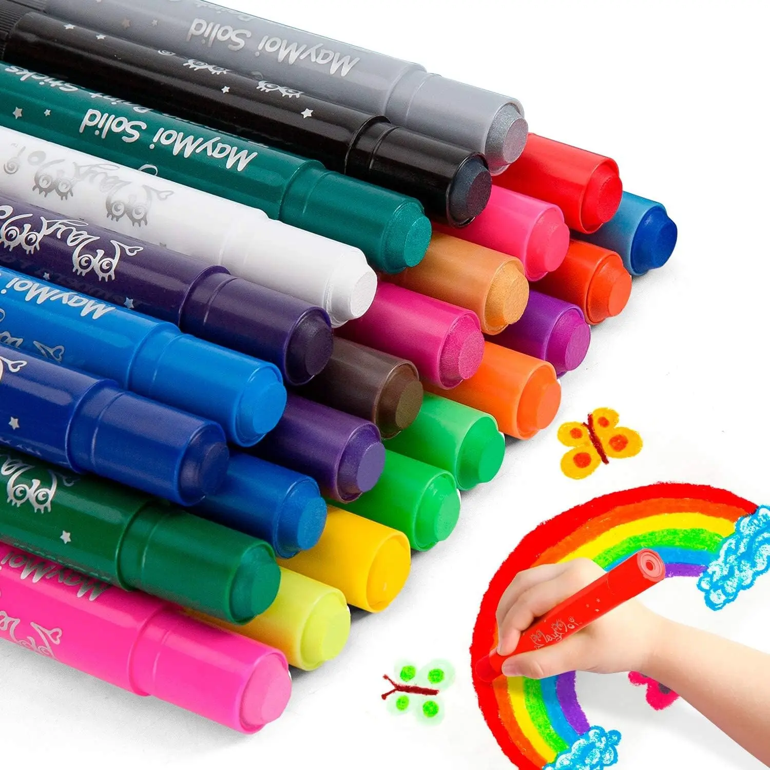 24-Color Assorted Washable Non-Toxic Quick-Drying No-Mess Paint Sticks, Ideal Art Birthday Gifts for Children