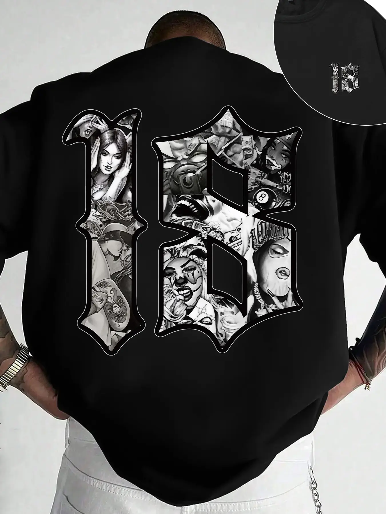 Men's Adult Short Sleeve T-Shirt, Menswear, Streetwear, Casual Fit, Baggy, Medium Size, Number 18 Design, Comfortable Fashion for Daily Wear