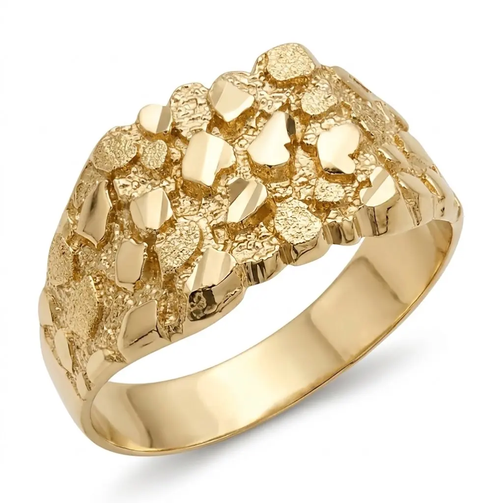 14k Gold Plated Rough Textured Cookie Smashing Nugget Ring For Women/Men Classic Nugget Texture  Bold Everyday Style for Men