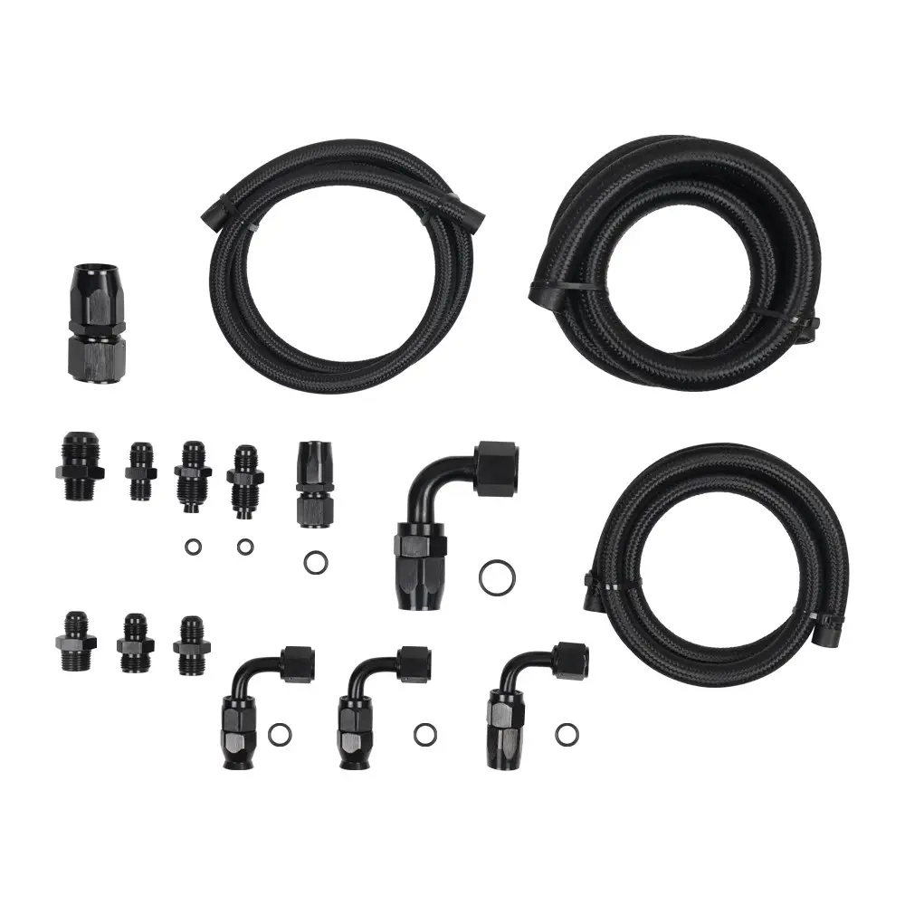 Power Steering Hose Kit Set for GM Vehicles Remote Pump, USA-Made Stainless Steel High Pressure Gear Box-to-Pump Fluid Transfer Hoses with Aluminum Adapters Included, 1 Set