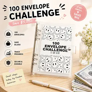 100 Envelope Challenge Savings Binder | Budget Planner Notebook Cash Envelope Organizer | Money Saving Challenge Book Save $5050