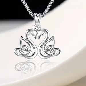 Brighthiv S925 silver double swan guarding romance and beauty pendant for Men Women Gift box