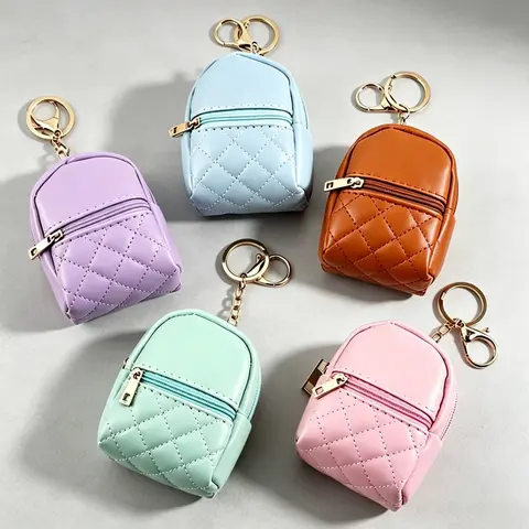 Unisex Fashion Leather Mini Coin Purse Keychain with Compartments - Portable Earphone Storage, Cute Creative Bag Charm, Keychain Accessories, Ideal Birthday Gift
