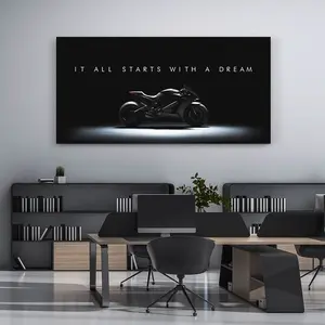 Motorcycle Racing Dreams Wall Art - Inspirational Motorbike Print Moto Canvas Gift, Biker Garage Decor, Motocross Rider Motivational Poster