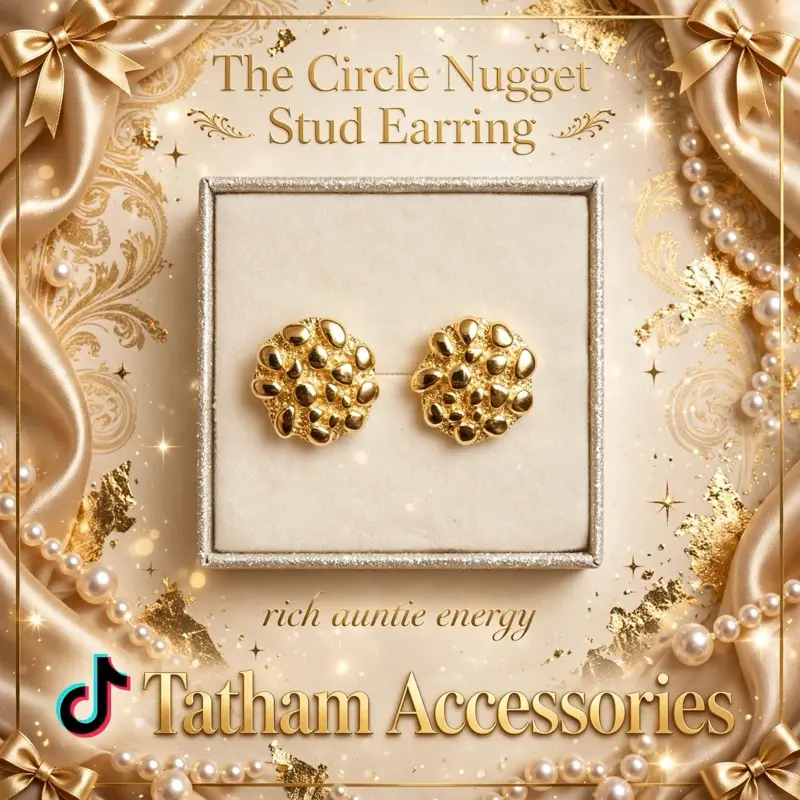 The Circle Nugget Stud Earring - Gold Nugget Studs / Rich Auntie Earrings / 18k Gold Plated / Statement Studs / Gift for Her