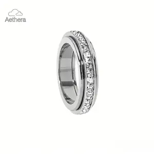 Aethera Anxiety Spinner Ring for Women & Men Titanium Steel with Cubic Zirconia Hypoallergenic Comfortable Fit Size 5-12 Ideal Gift for Stress Relief & Wedding Promise