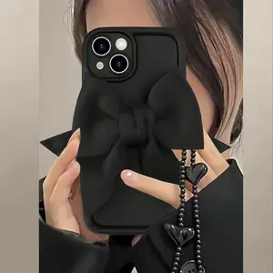 Bowknot Design Phone Case with Chain, Anti-slip & Anti-drop Cellphone Protective Case, Shockproof Mobile Phone Cover for iPhone 16 15 14 13 12 11 Plus Pro Max, Casing