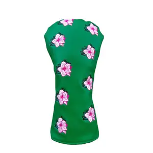 Azaleas Golf Driver Headcover - Green with Pink Floral Design for Azaleas Driver Protection