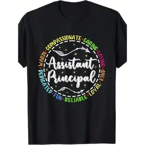 Assistant Principal Appreciation T-Shirt - Men's Casual Black Cotton Tee with Colorful "ASSISTANT PRINCIPEL" Print, Round Neck, Short Sleeve, Ideal End-of-Year Gift graphic tee