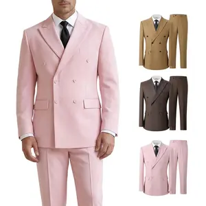 Light Luxury Elegant Peak Lapel Double-Breasted Solid Color 2-Piece Men's Suit Set, Slim & Structured with Exquisite Flap Pockets, High-End Formal Wear for Business, Weddings & Banquets