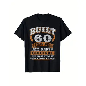 60th Birthday Gift T-Shirt Funny 60 Years Old Saying - "Built 60" Vintage Design with Funny 60th Birthday Joke - Soft Breathable Cotton Crew Neck Tee for Men & Women - Lightweight Funny Milestone Birthday Party Outfit - Machine Washable Black Shirt with W