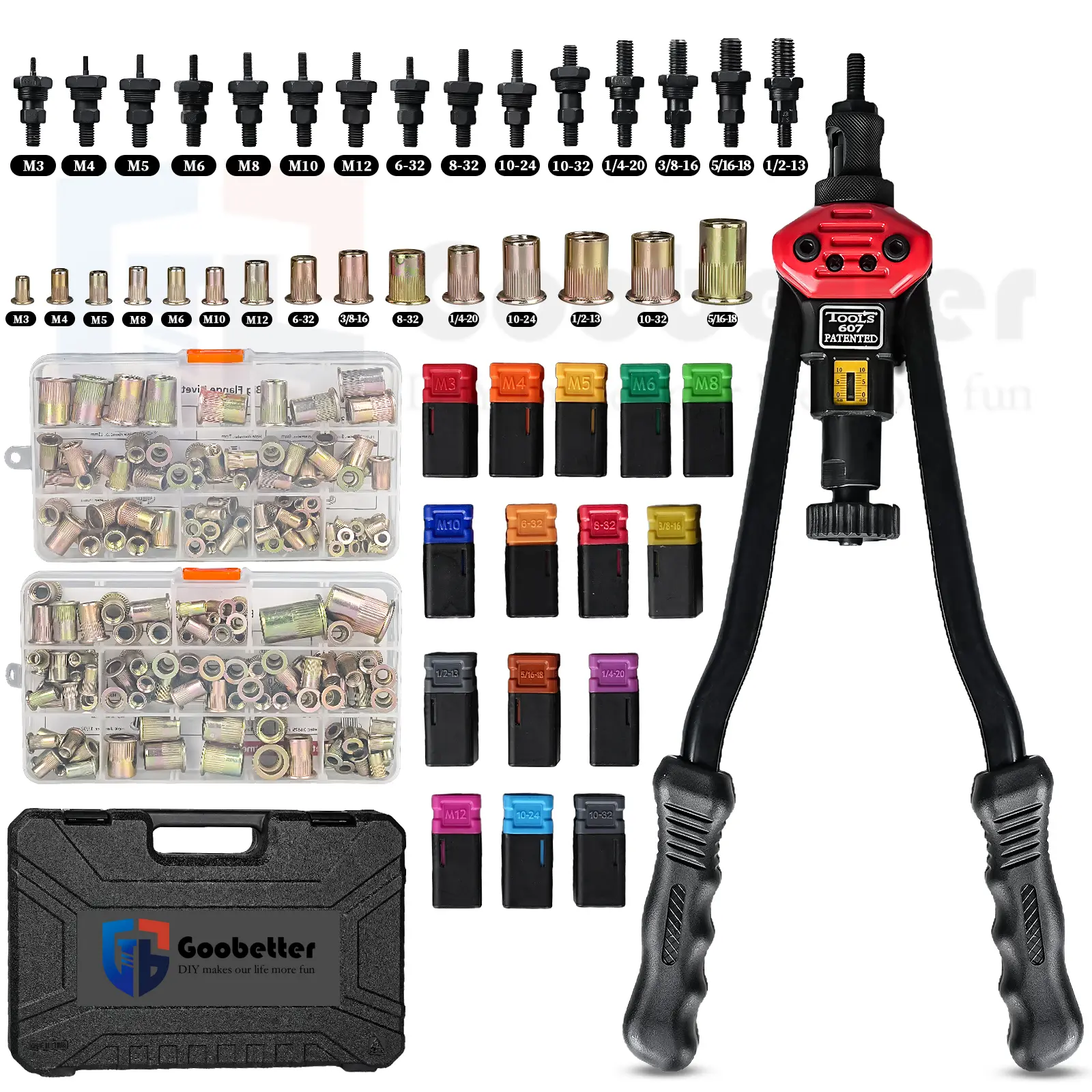 Father gifts Rivet Nut Tool Kit with 15 Mandrels, Carbon Steel Construction, Durable Carrying Case - Suitable for Multiple Models Hardware Metal