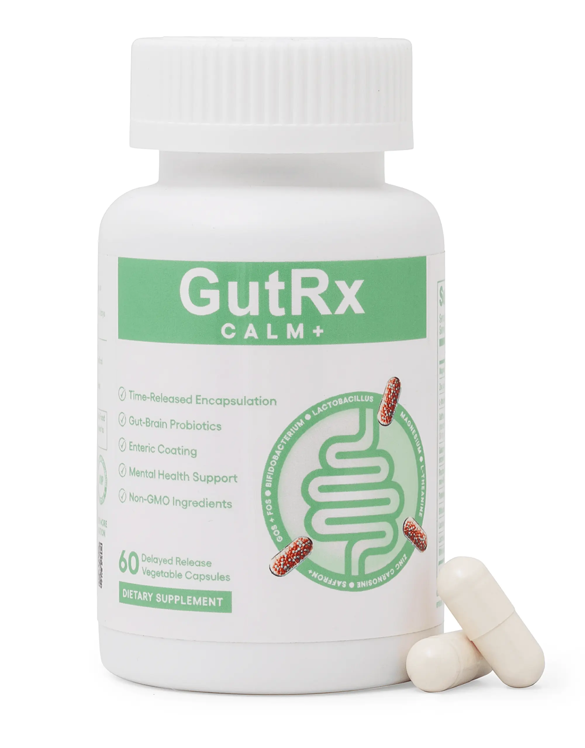 GutRx Calm+ Advanced Gut-Brain Support for Calm Focus & Emotional Balance with Prebiotics & Probiotics Non-GMO GMP-Certified