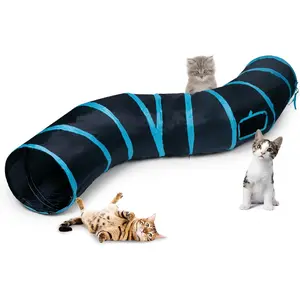 Collapsible Cat Tunnel Toy for Indoor Cats – S-Shaped Interactive Cat Play Tunnel with Hanging Ball, Foldable Kitten Tube Maze for Cats, Puppies & Rabbits (Blue & Black)