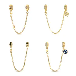 This MULA 14K gold-plated security bracelet features an evil eye/four-leaf clover/heart/leopard print pendant and is compatible with Pandora bracelets, making it the perfect gift for ladies and girls.