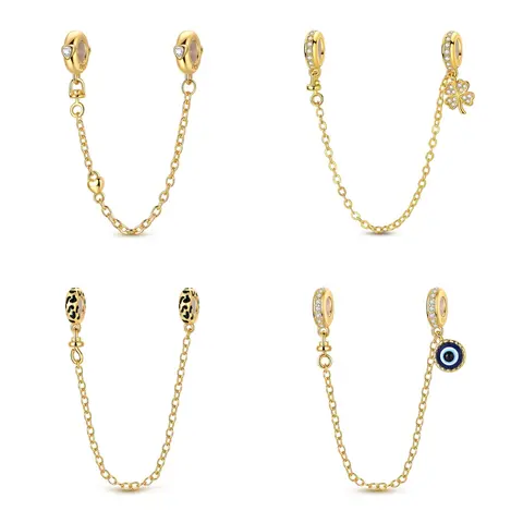 This MULA 14K gold-plated security bracelet features an evil eye/four-leaf clover/heart/leopard print pendant and is compatible with Pandora bracelets, making it the perfect gift for ladies and girls., Bracelets For Women