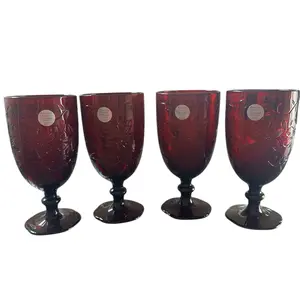 Fantasia Poinsettia Design Water Goblets 4 Red Drinkware Glasses for Your Collection #5263