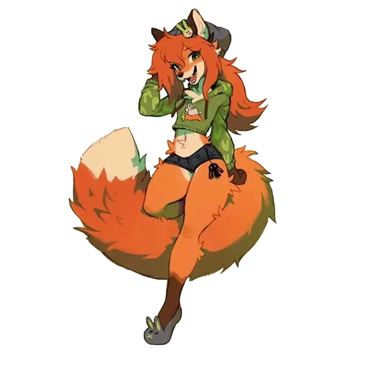Cute Fox Girl Anime Sticker, Orange Tail Character Decal for Laptop Water Bottle Journal Phone Case Planner