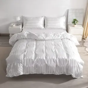 [Memorial Day Sale]NTBAY Satin Duvet Cover Set - 3 Piece Striped Luxury Bedding Set NOT Include Duvet, Silky Soft & Breathable Comfy Bed Sets, Anti-Frizz Hair Care & Skin-Friendly Bedding (No Comforter)