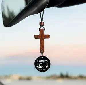 Bible Verse Car Rearview Hanging Cross Ornament, Daily Encouragement -  "I Am With You Always",Christian Accessories for Vehicle,Faith-Based Gift for Drivers & Believers
