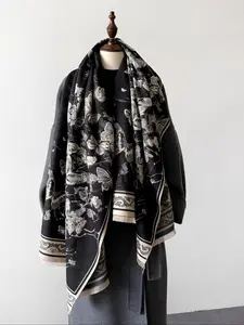 Butterfly Print Tassel Detail Scarf, Casual Soft Warm Shawl for Women & Men, Fashion Accessories for Fall & Winter