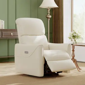 Swivel Rocking Recliner Chair, Power Recliner Glider with Lumbar Support & Faux Leather Upholstery, Comfortable Rocker Recliner for Living Room, Bedroom, Nursery, Home Theater