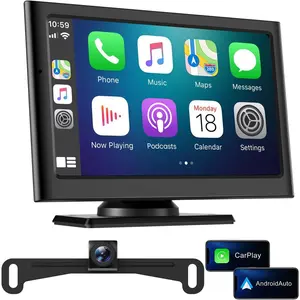 Wireless CarPlay Screen with Rear Camera:Sunlight Readable HD Touchscreen with Wireless Android Auto,Backup Camera,Portable Carplay with Voice Control,AUX,FM Transmitter for Most Vehicle