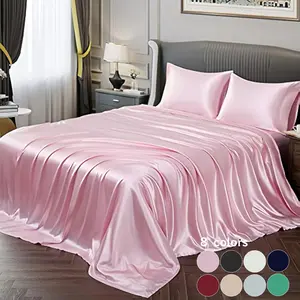 Solid Color Satin Bedding Set, Satin Bed Sheets, 3/4 Counts Including 1 Flat Sheet & 1 Fitted Sheet & 1/2 Pillowcase without Filler, Soft Mattress Protector, Bedroom Accessories
