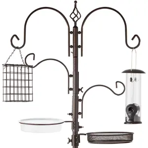 Best Choice Products 91in 4-Hook Bird Feeding Station, Steel Multi-Feeder Stand w/ 2 Feeders, Tray, Bird Bath