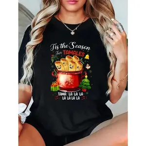 Cotton Tis The Season For Tamales Christmas Mexican Food Outfits T-Shirt Women's vintage Summer vacation tops Graphic Tee