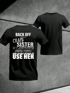 Funny Sister Print T-Shirt, Heavyweight Cotton Loose Fit Short Sleeve, Casual Brother-Sister Humor Top, Daily Wear Versatile Tee