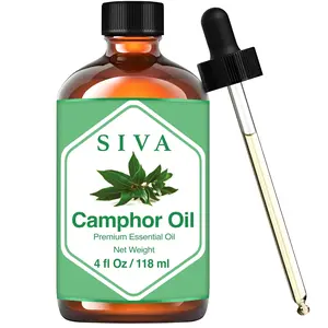 Siva Camphor Essential Oil - 4 Fl Oz – Natural Camphor Oil - for Diffuser, Face, Skin Care, Aromatherapy, Hair Care, Scalp and Body Massage - with Dropper