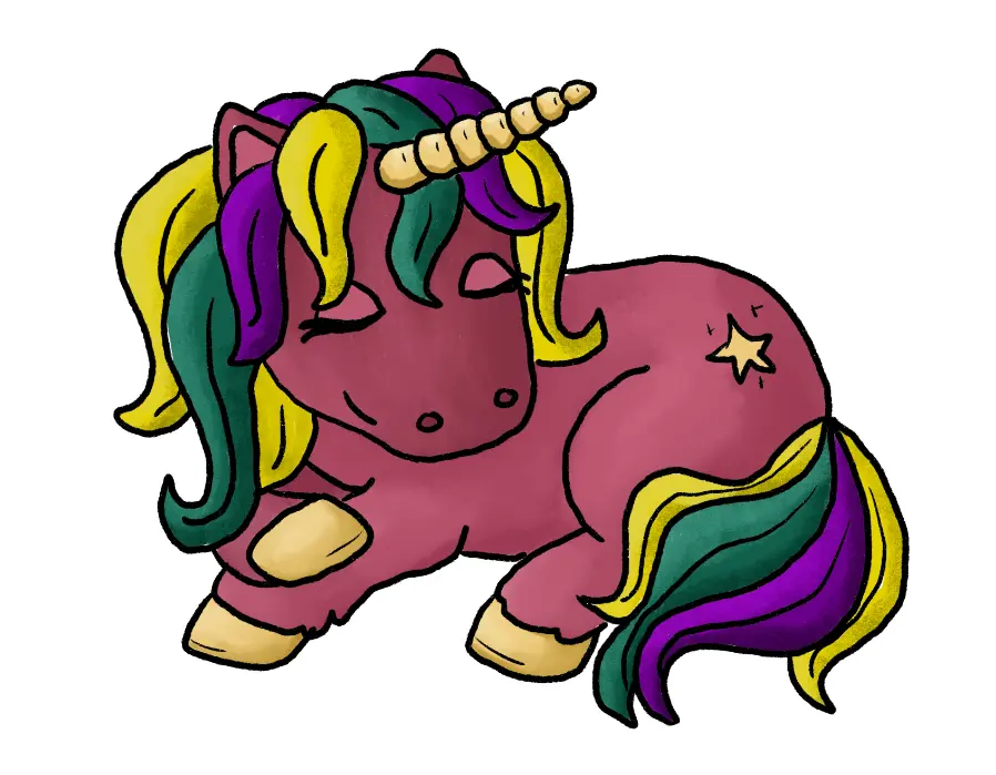 Sleepy Pink and Rainbow Unicorn Vinyl Laptop Sticker with Colorful Mane and Tail Design