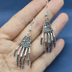 1pair Vintage Skeleton Earrings For Men, Punk Earrings For Halloween Gift