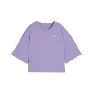 PUMA Womens Wardrobe Essentials Oversized Crew Neck Short Sleeve Casual Tops Casual - Purple