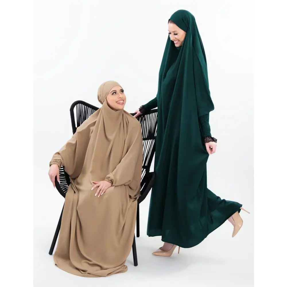 One-Piece Long Abaya with Lace Tight Sleeves - Soft and Breathable