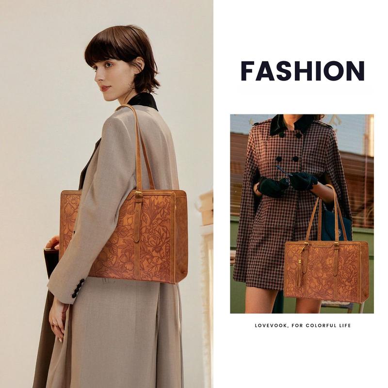 【Valentine's Day Gift】LOVEVOOK Canvas Laptop Tote Bag 15.6 & 17.3 inches for Women with Clutch Purse, Lightweight Tote Bag with 2 Cup Holder, Purses for Women, Computer bag for Work, Office, Casual.  TikTokShopJumpstartSale