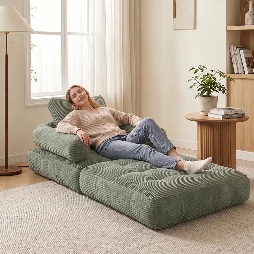Boneless modular sofa, modern adjustable 2-in-1 chenille sleeping bed, plush chaise lounge, compression sofa, boneless chaise lounge, floor seat sofa bed, includes soft padded seat cushion, no assembly required, suitable for living rooms and bedrooms