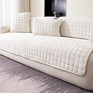 Velvet Couch Cover, Washable Sectional Sofa Cover, Anti Slip Sofa Slipcover for 3 Cushion Couch Sofa L Shaped Armrest Backrest, Furniture Protector Covers for Pets Kids(White, Only 1 PCS)