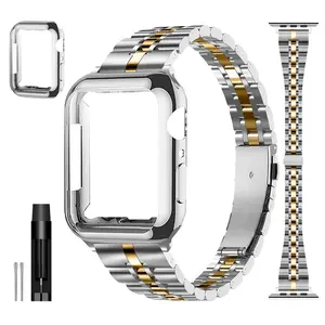 Stainless Steel Watch Band with TPU Watch Screen Protective Case, Lightweight Replacement Watch Band, Smart Watch Band Compatible with Apple Watch Series, Smart Watch Accessories