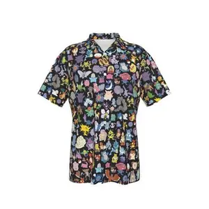 Multi Character Cartoon Shirt, Monster Creature Hawaiian Button Up, Casual Streetwear Outfit #graphicshirt #streetwear #cartoontee #fyp #trendstyle