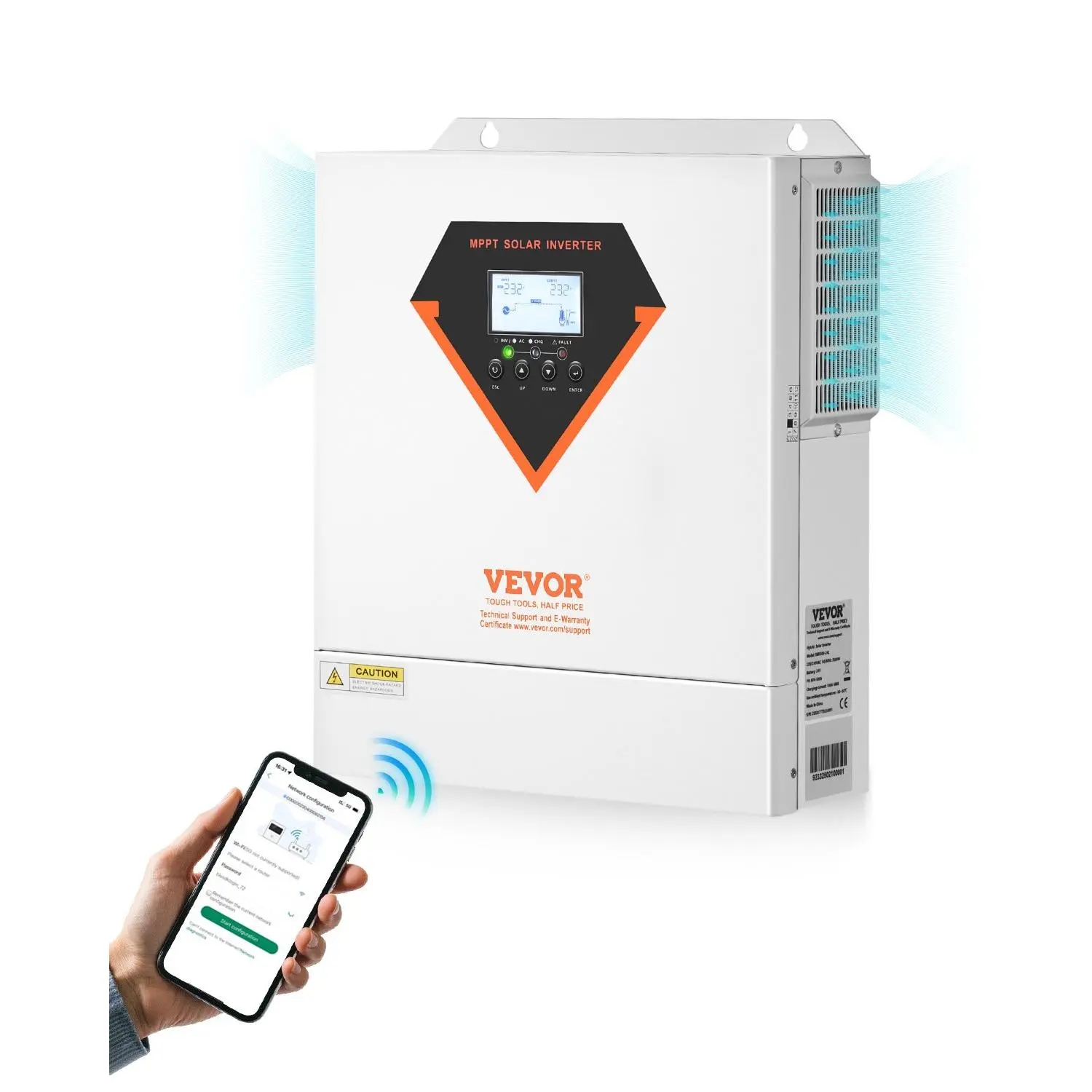 VEVOR Hybrid Solar Inverter, 3500W, All in One Pure Sine Wave Power Inverter Charger, 24V DC to 220/230V AC, with Built-in 100A MPPT Solar Controller, for Off-Grid System Lead Acid Lithium Battery