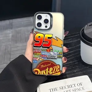 1 Lightning McQueen special edition car phone case, fashionable and creative trendy iPhone phone case, gradient color silver phone case, suitable for iPhone 17 Pro Max, compatible with iPhone 7-17 series/Pro/Pro Max/Plus/Air/E/Mini/X/XS/XR Cover