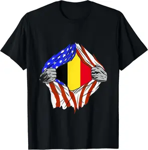 100%cotton Belgium Flag Chest America USA Belgian Pride Belgian Roots T-Shirt