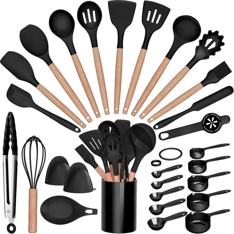 28PCS Silicone Kitchen Utensils Bundle Set with Holder - Heat-Resistant, Heat-Stable Spatulas & Turners, Durable Cooking Tools for Everyday Household Kitchen Supplies